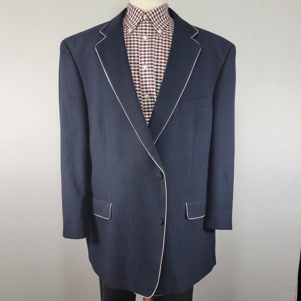 Tallia Men's Sport Coat Blazer‎ Two Button Navy Blue Polyester Blend Size 54R